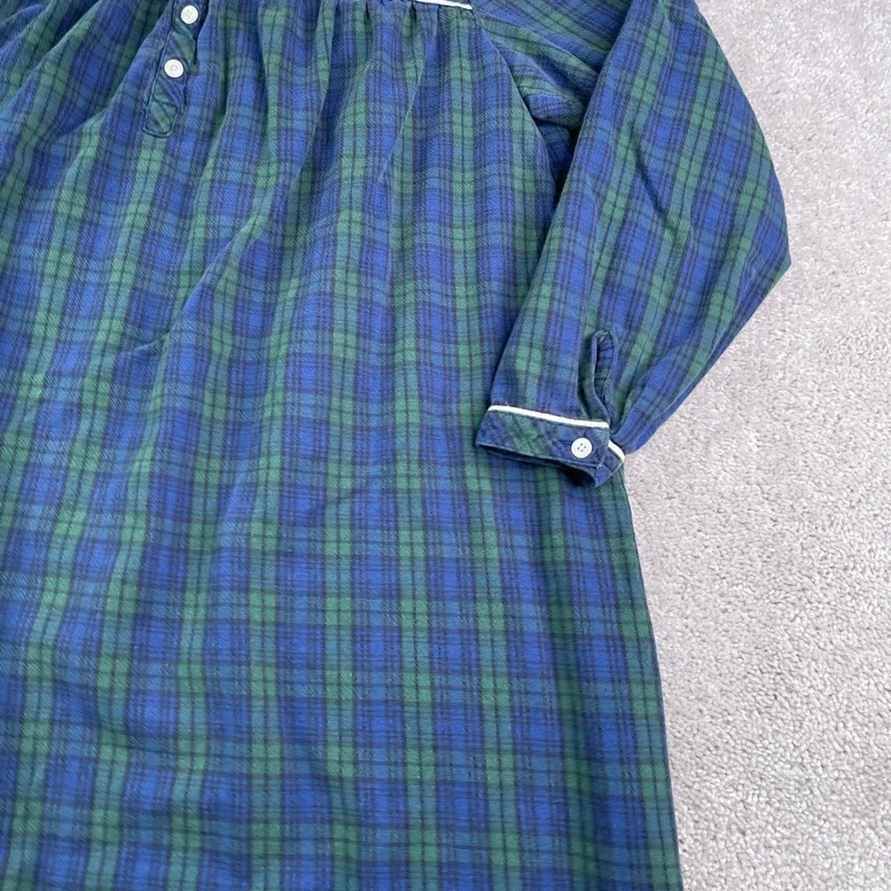 Vintage LL Bean Nightgown Womens Medium Green Blue Tartan Plaid Flannel Pajamas